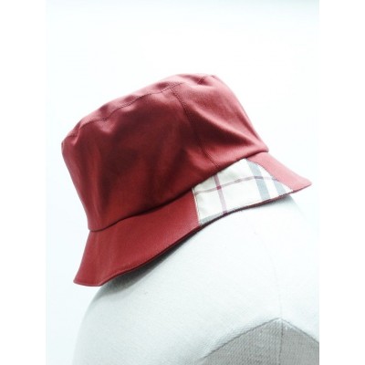 Burberry London Burgundy Nova Check Detail Bucket Hat Size M  eb-58759353